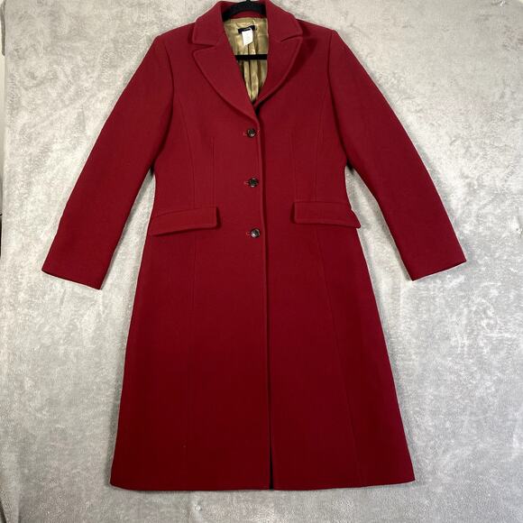 J Crew Jacket Womens 10 Red Regent Coat Wool Trench Long Topcoat Fall VTG - Picture 1 of 11